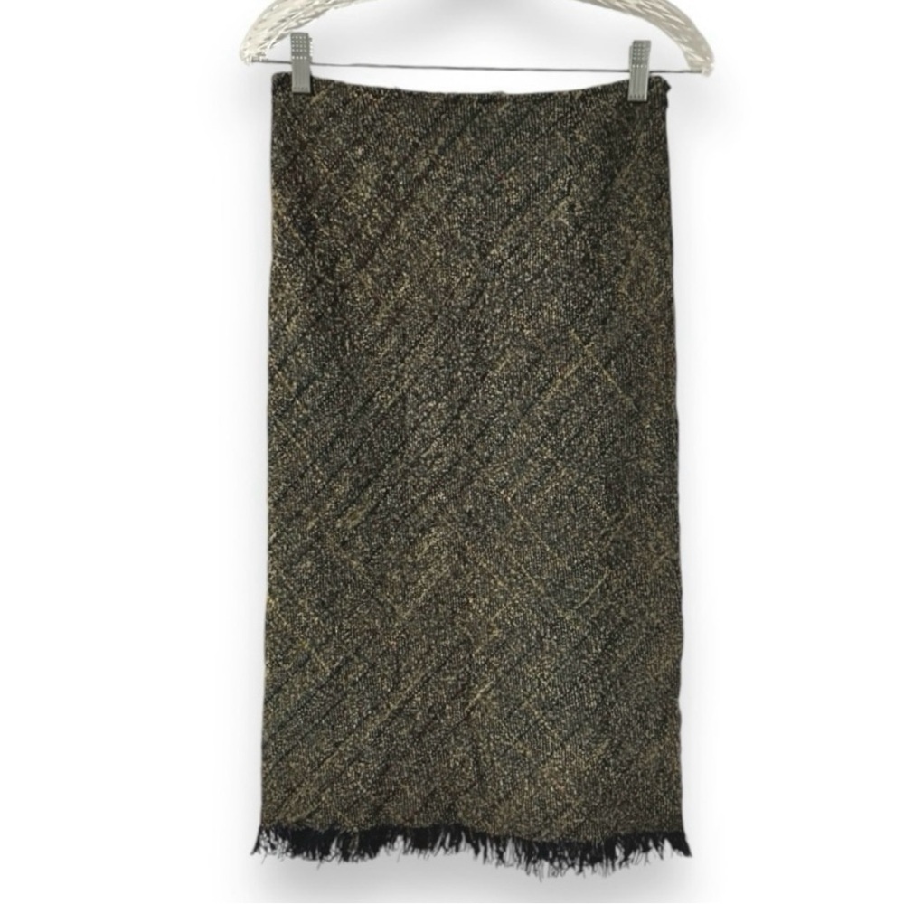 Y2K Free Prople Brown Tweed Fringe Pencil Skirt Women’s Size 3 Preppy Academia